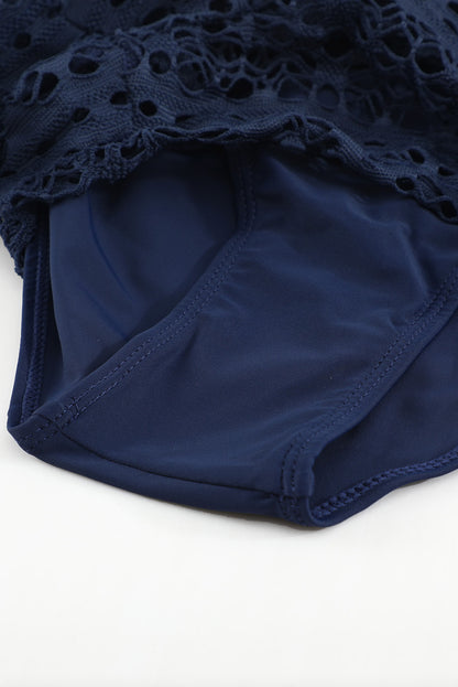 Lace Shorts Attached Swim Bottom | Blue