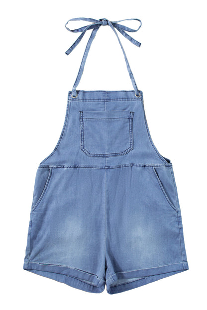 Grommet Tie Straps Casual Denim Romper | Light Blue