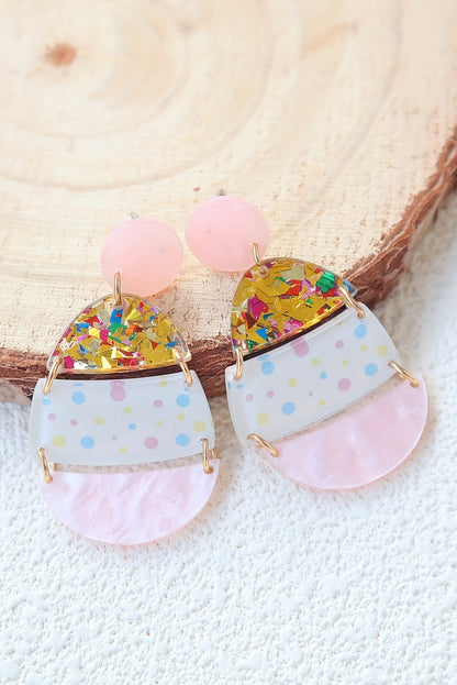 Cute Printed Easter Egg Shape Drop Earrings | Pink