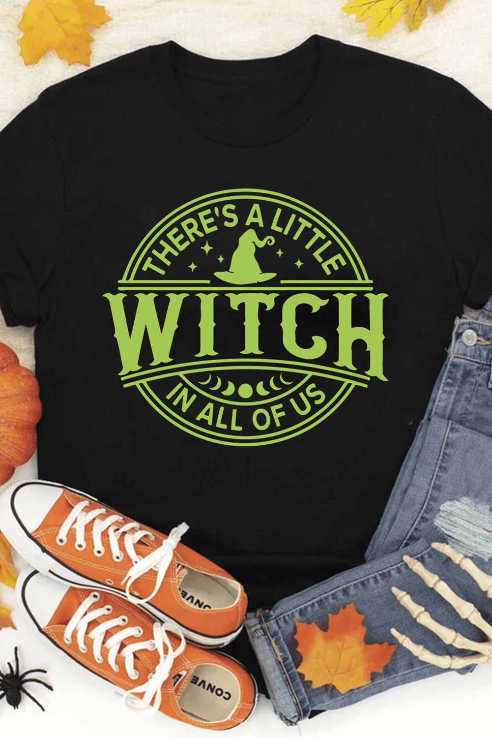 Witch Crew Neck Halloween Graphic T Shirt | Black