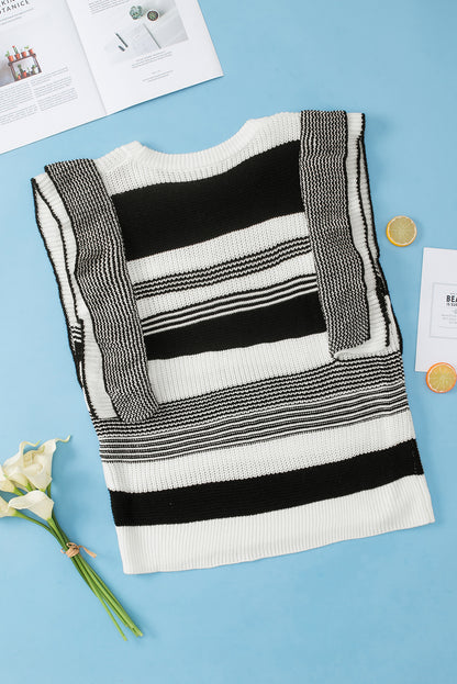 Plus Size Mixed Striped Print Ruffled Sweater Vest | Black