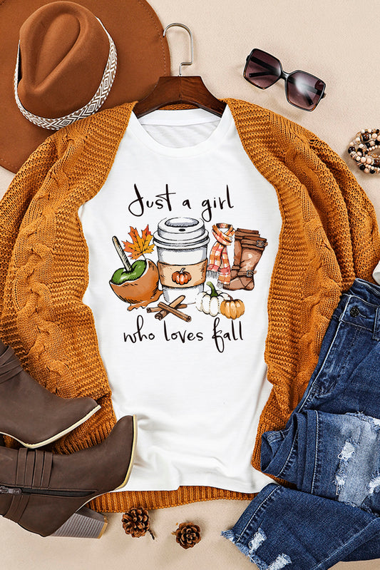 White Just A Girl Who Loves Fall Graphic T Shirt