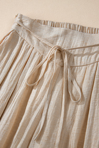 Drawstring Waist Pleated Wide Leg Casual Pants | Beige