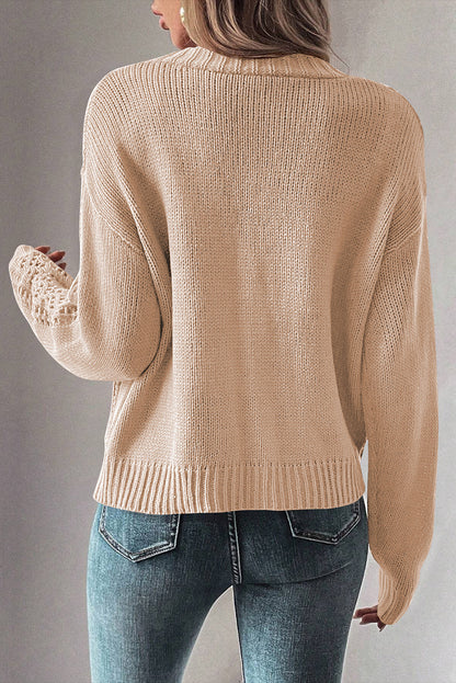 Open Knit Drop Shoulder Sweater Cardigan | Beige