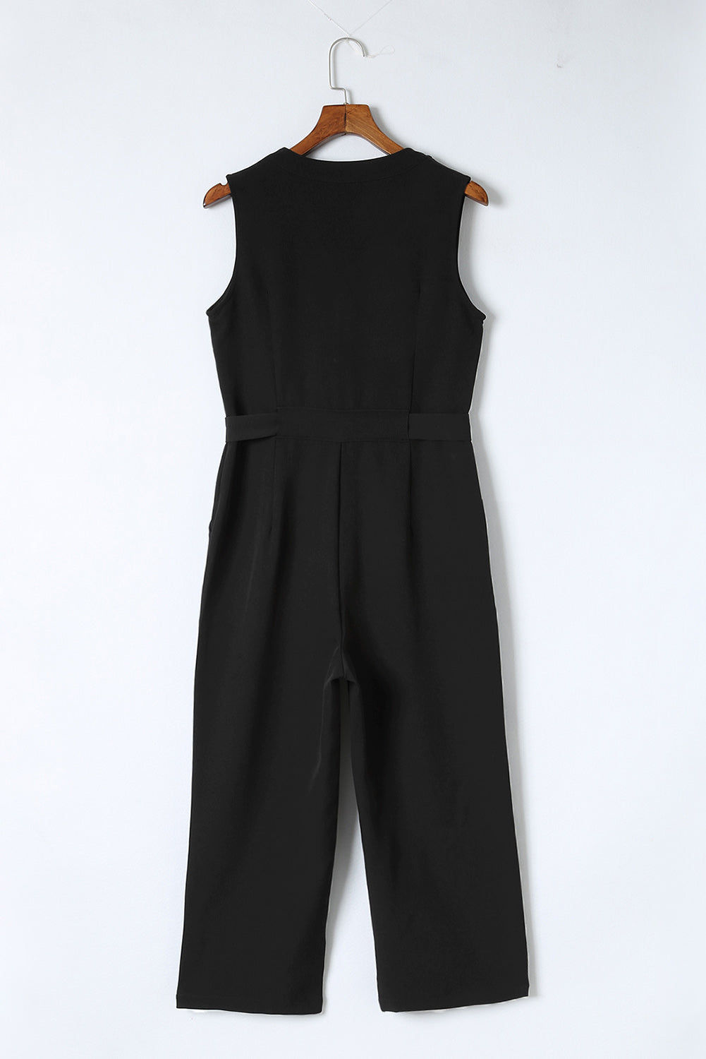 Buttoned Sleeveless Cropped Jumpsuit With Sash | Black