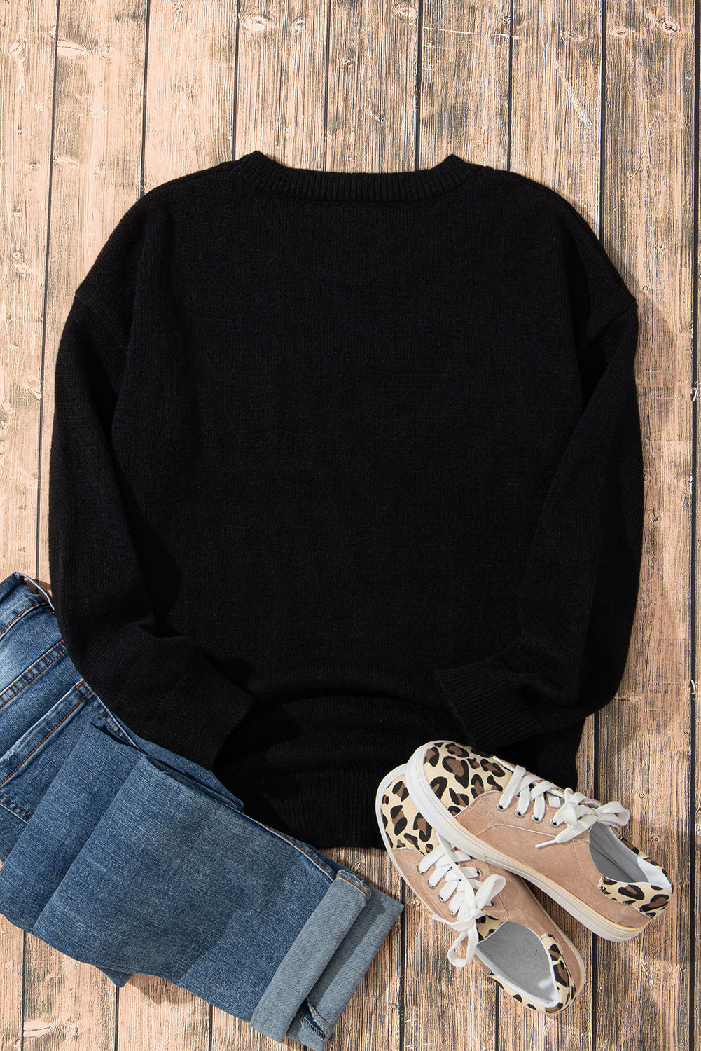 Black Xoxo Glitter Print Round Neck Casual Sweater | Colour black