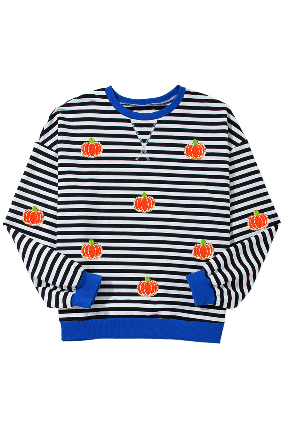 Glitter Halloween Pumpkin Print Oversized Sweatshirt | Black Stripe