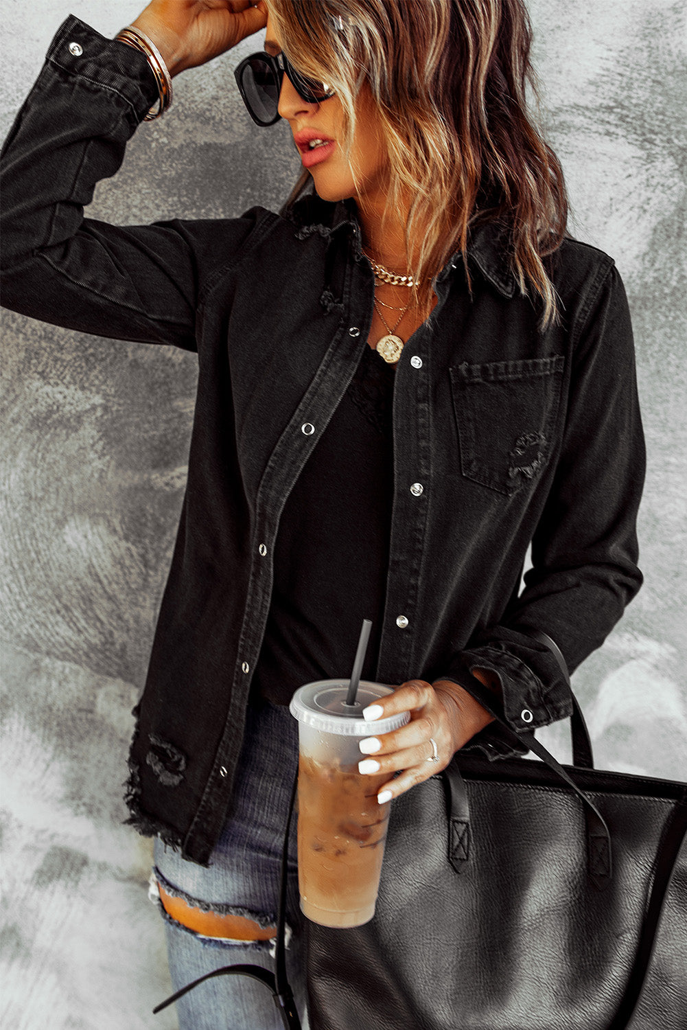 Ripped Denim Jacket | Black