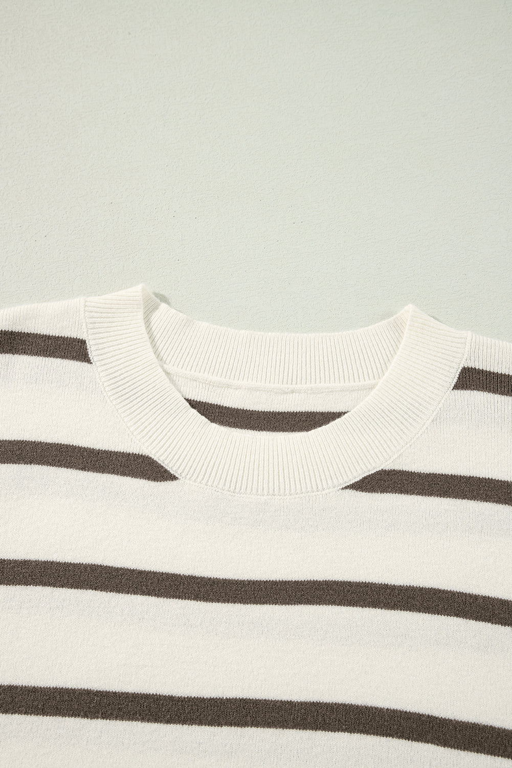 Side Slits Crewneck Short Sleeve Sweater Tee | Brown Stripe