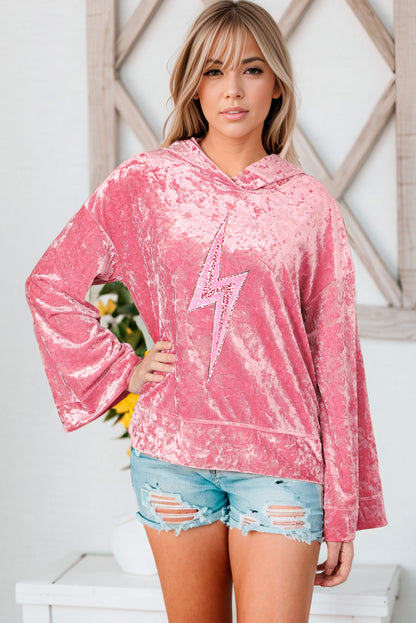 Thunder Bolt Sequin Oversized Hoodie | Pink