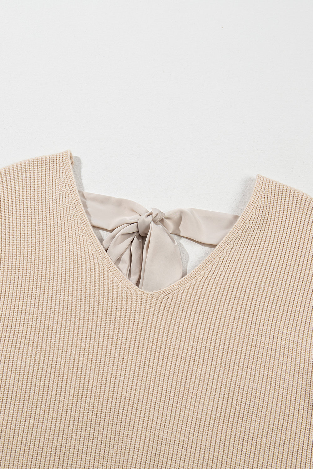 Lantern Sleeve V Neck Knot Back Sweater | Apricot