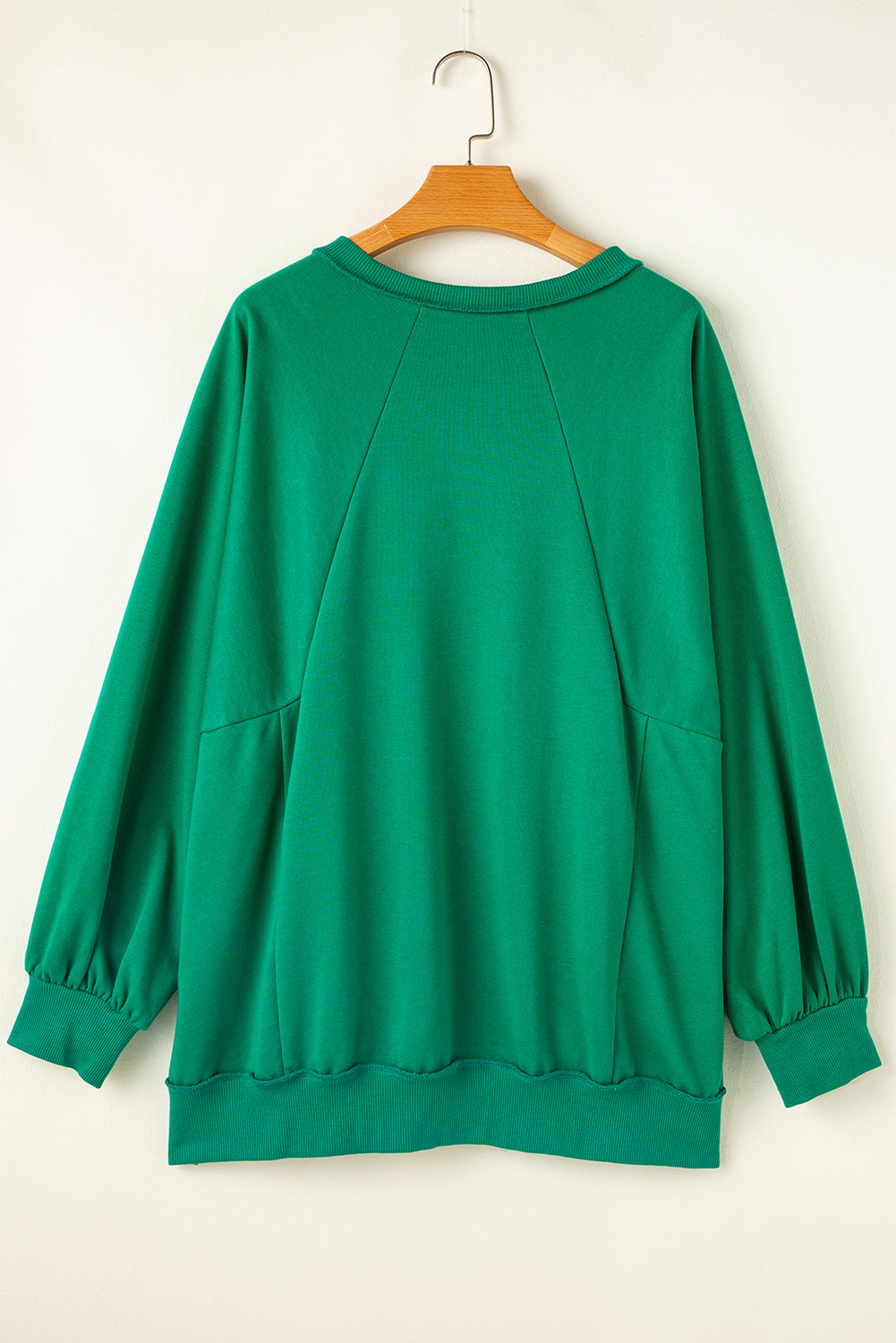 Exposed Seam Notched Neck Drop Shoulder Plus Sweatshirt | Bright Green