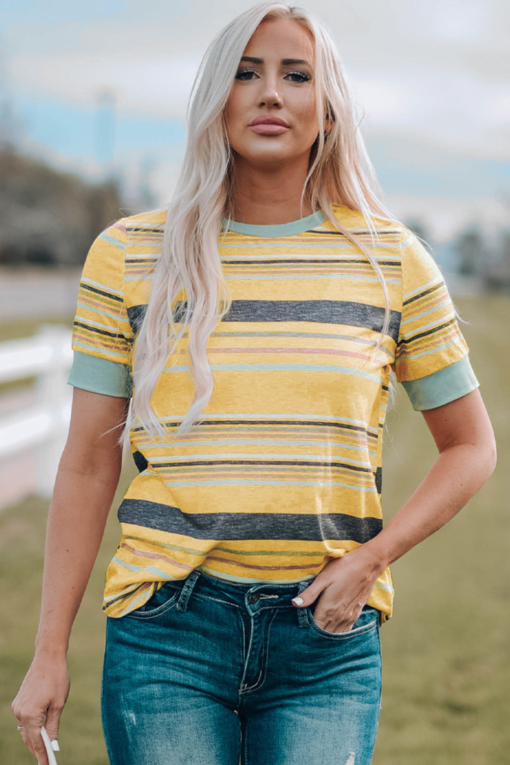 Multicolour s Crew Neck T Shirt | Stripe