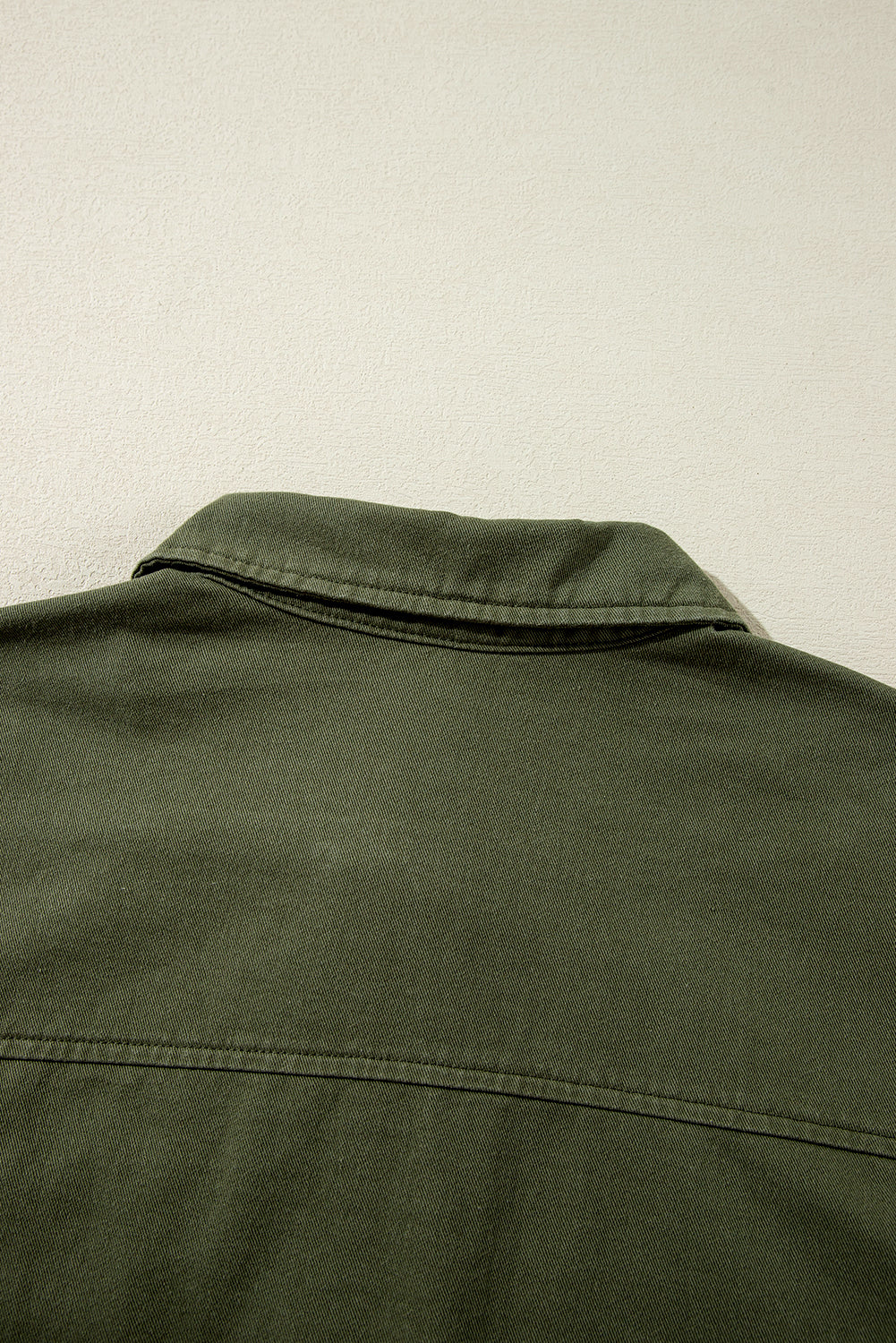 Snap Button Zipper Tight Waist Collared Jacket | Moss Green