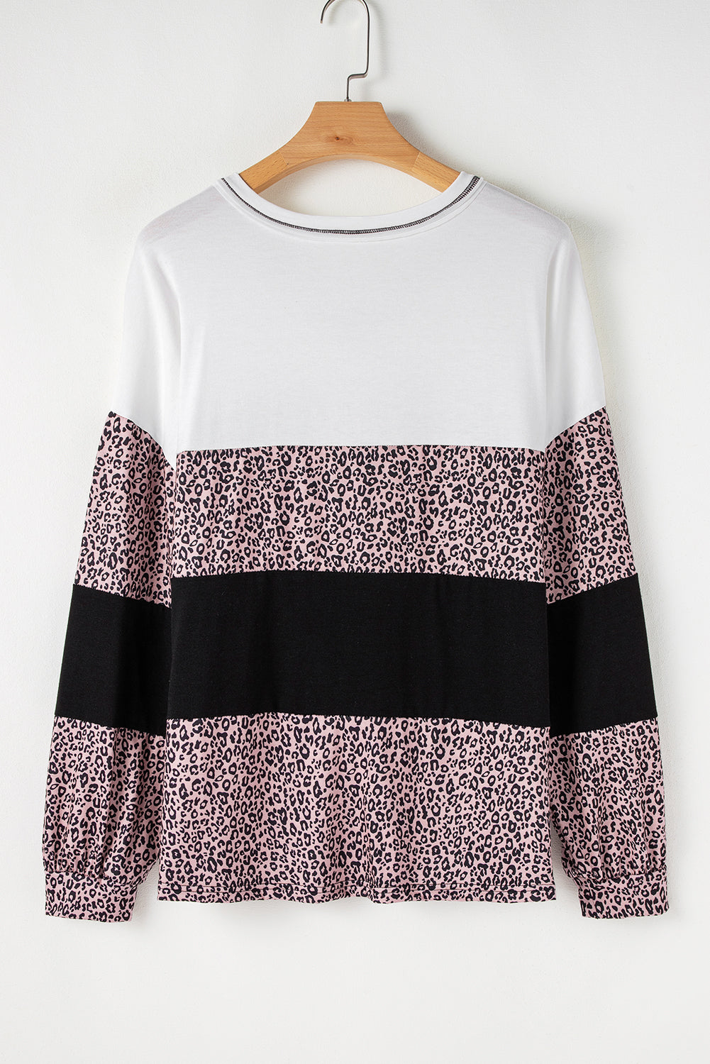 Leopard Print Colourblock V Neck Long Sleeve Plus Size Top | Black