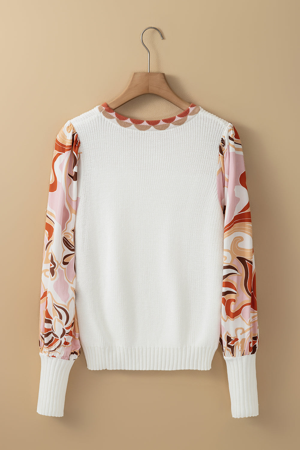 Floral Patch Bishop Sleeve Sweater | White