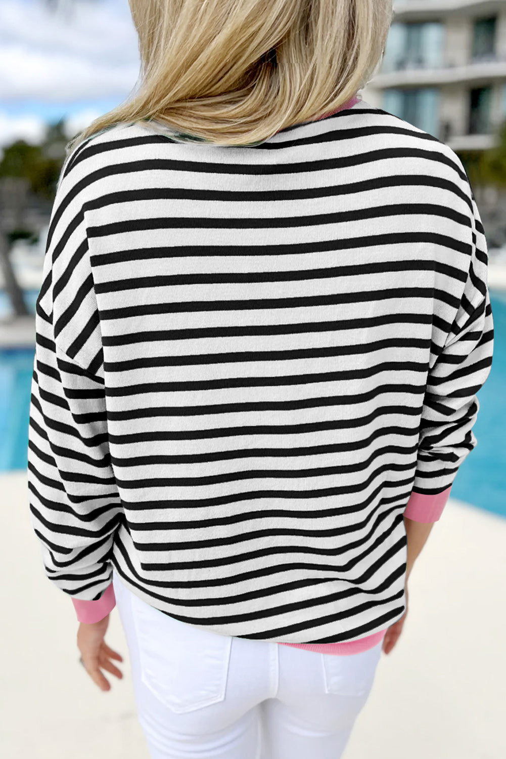 Striped Contrast Edge Long Sleeve Top | Black