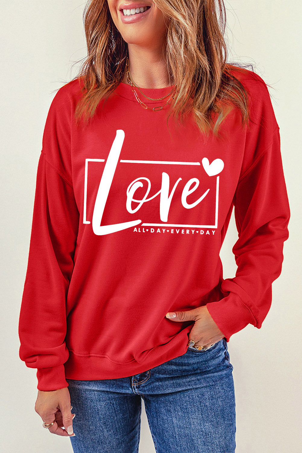 Fiery  Valentine'S Day Love Graphic Sweatshirt | Red