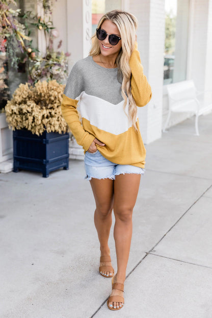 Chevron Waffle Colourblock Pullover Sweatshirt | Yellow