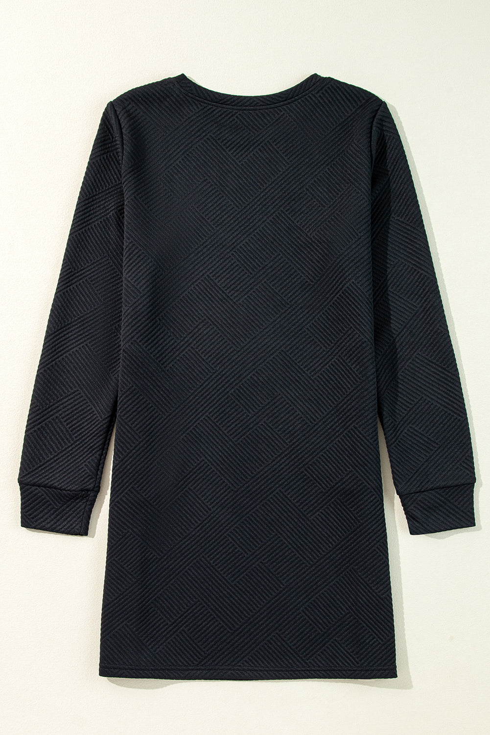 Solid Colour Textured Long Sleeve Shift Dress | Black