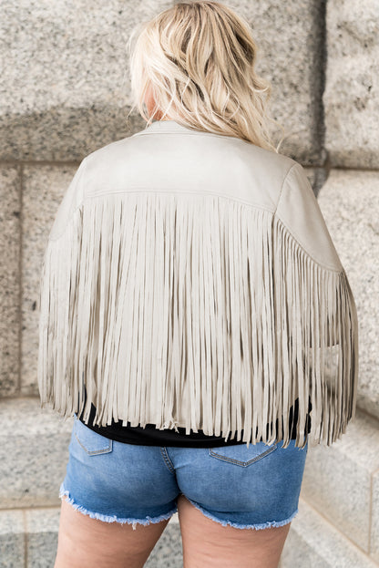 Fringe Plus Size Cropped Jacket | White