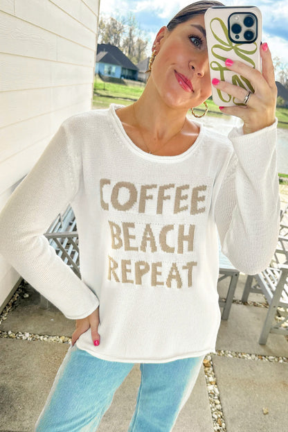 Coffee Beach Repeat Graphic Sweater | White