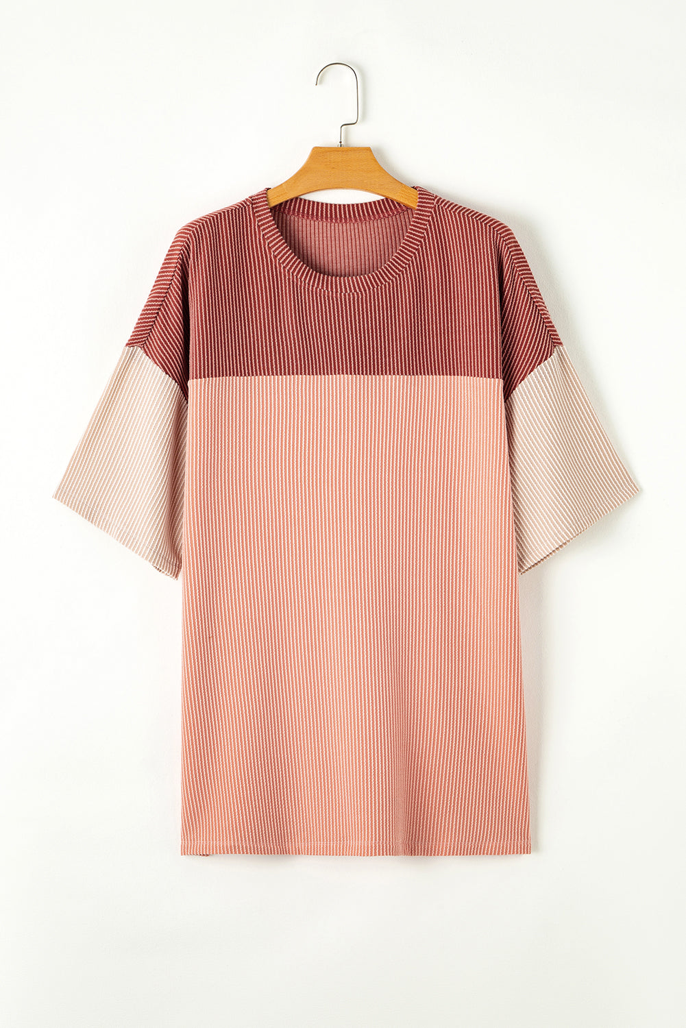 Plus Size Ribbed Colourblock T-Shirt | Rose Pink