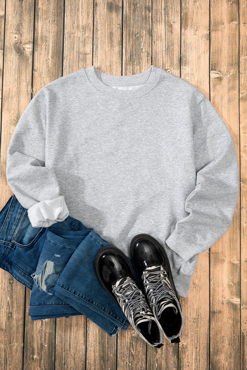 Solid Fleece Lined Drop Shoulder Terry Sweatshirt | Gray