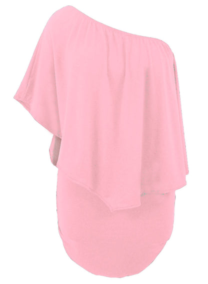 Plus Size Dressing Layered  Mini Poncho Dress | Pink