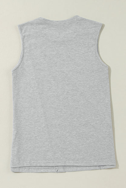 Crew Neck Pleated Tank Top | Gray