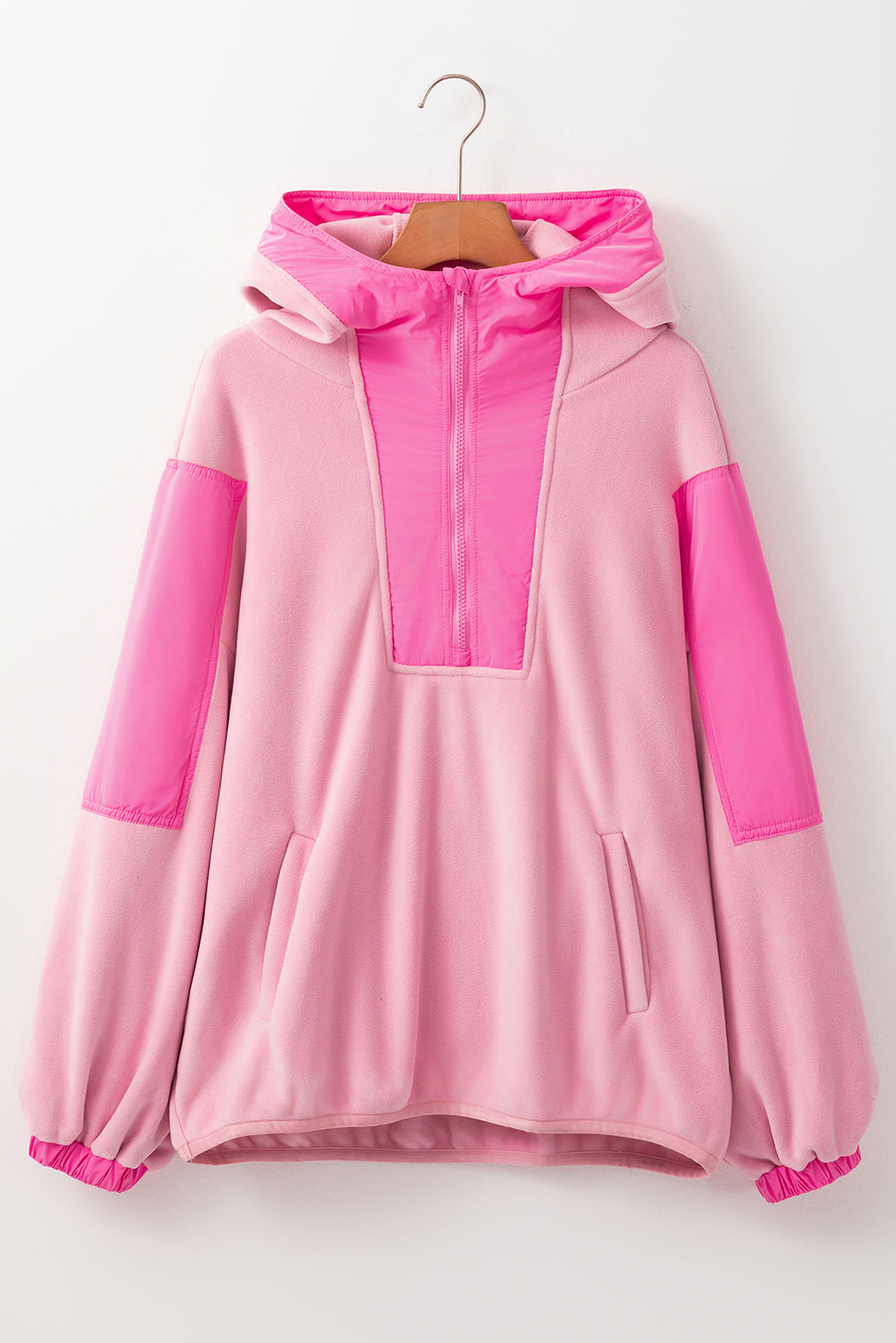 Colourblock Patchwork Half Zip Oversized Sherpa Hoodie | Pink