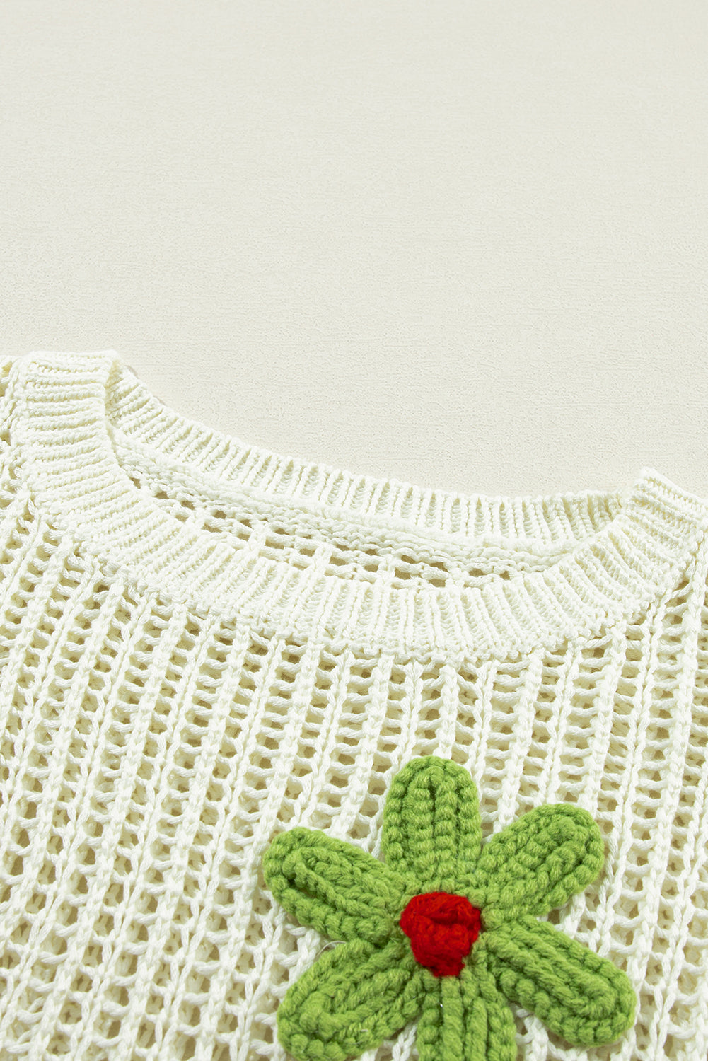 Crochet Flower Hollow-Out Sweater T Shirt | White