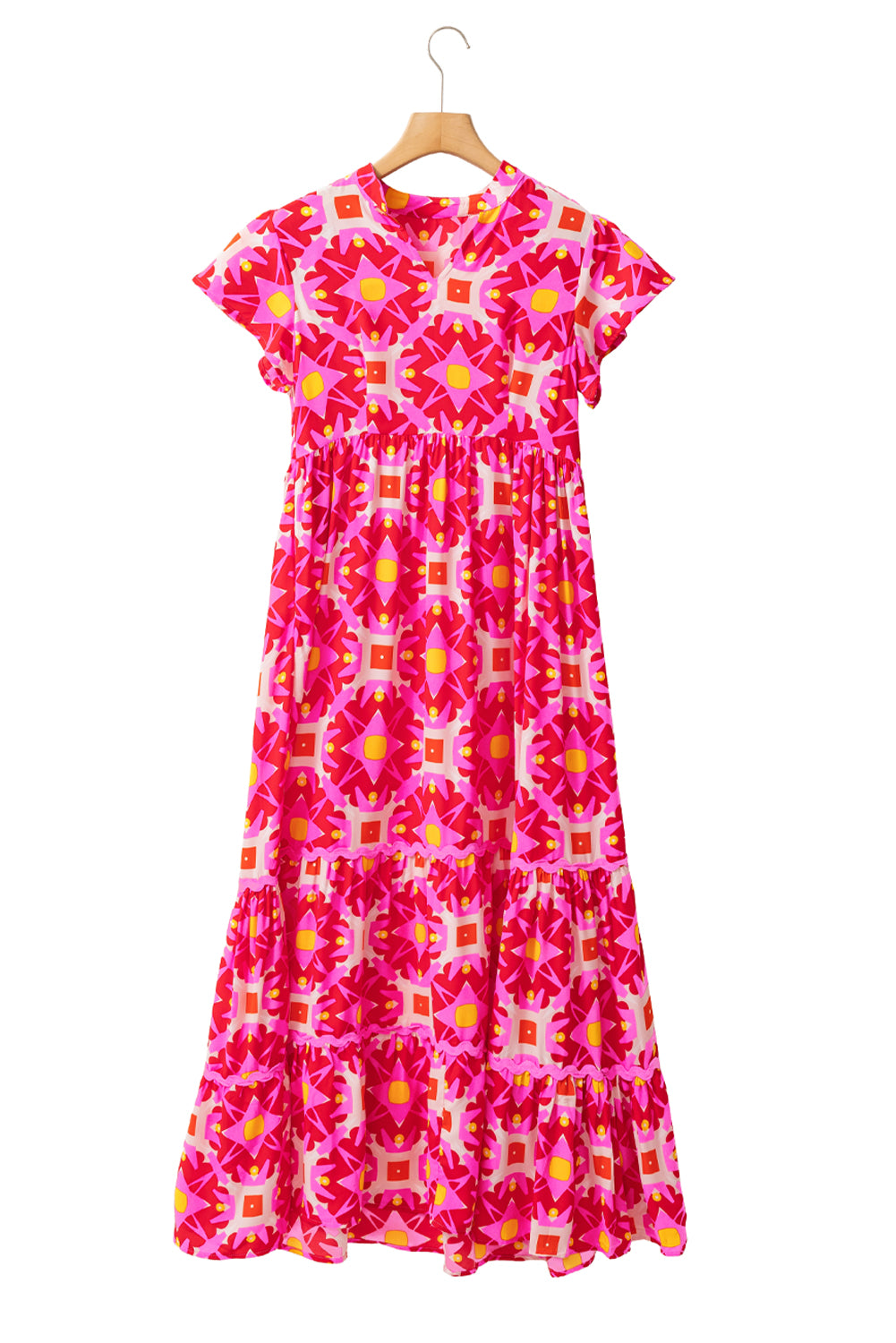 Geo Print V-Neck Maxi Dress | Strawberry Pink