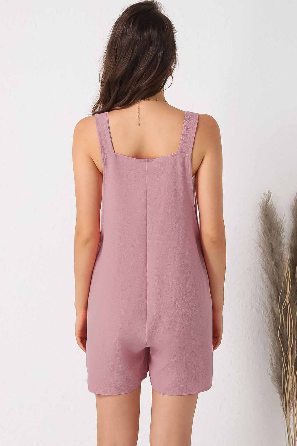 Adjustable Straps Pocketed Textured Romper | Pink