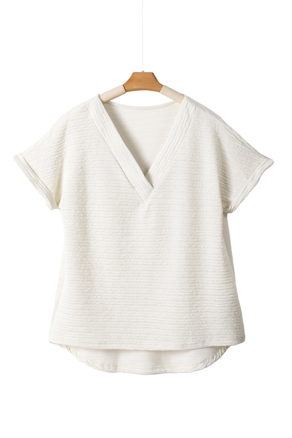 Textured Wide Sleeve V Neck T Shirt | Pale Khaki