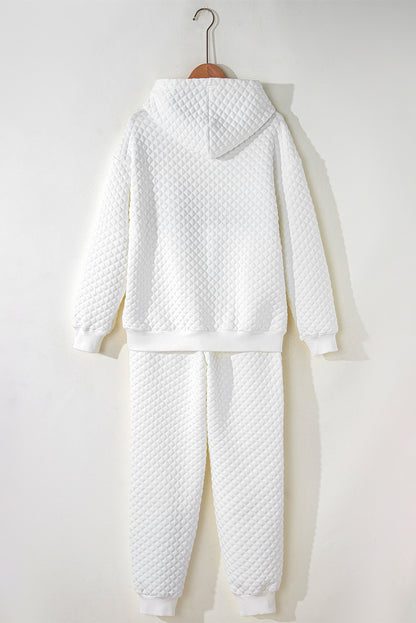 Quilted Hoodie And Sweatpants Two Piece Set | White