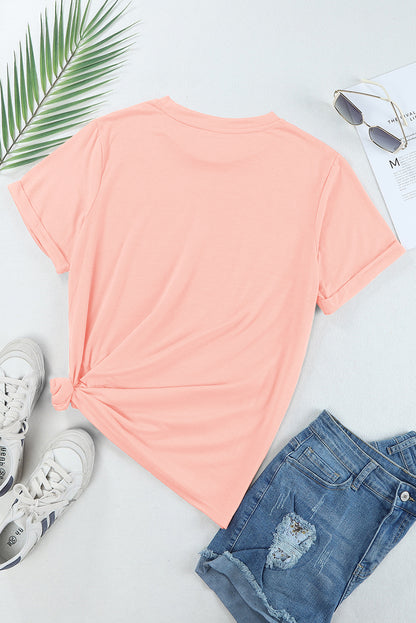 Casual Plain Crew Neck Tee | Pink