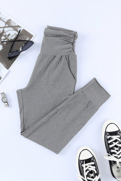 High Waist Pleated Pocket Leggings | Gray