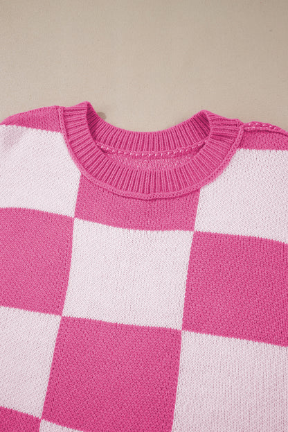 Checkered Bishop Sleeve Sweater | Rose