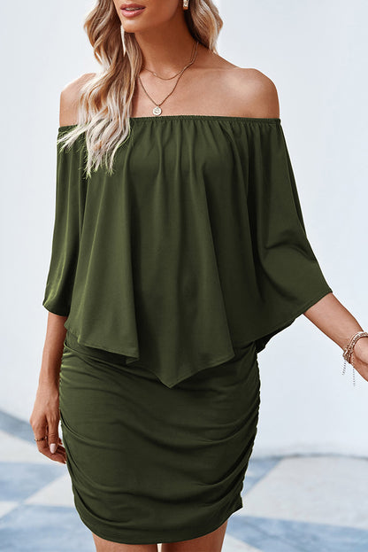 Dressing Layered Army Green Mini Poncho Dress