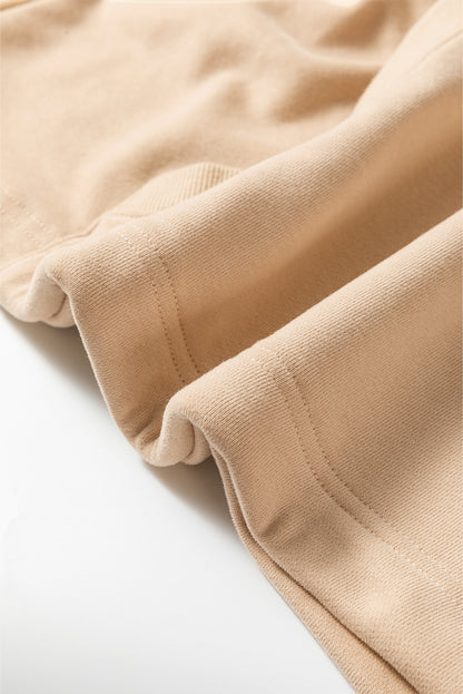 Solid Kangaroo Pocket Half Zipper Oversized Hoodie | Parchment