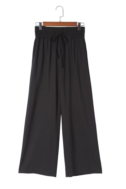 Drawstring Elastic Waist Casual Wide Leg Pants | Black