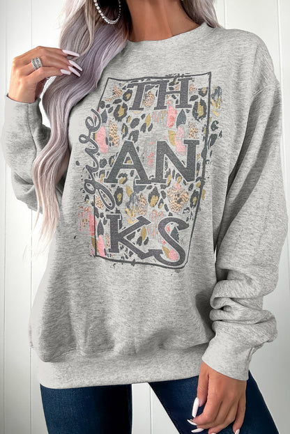 Gray give THANKS Leopard Graphic Drop Shoulder Sweatshirt