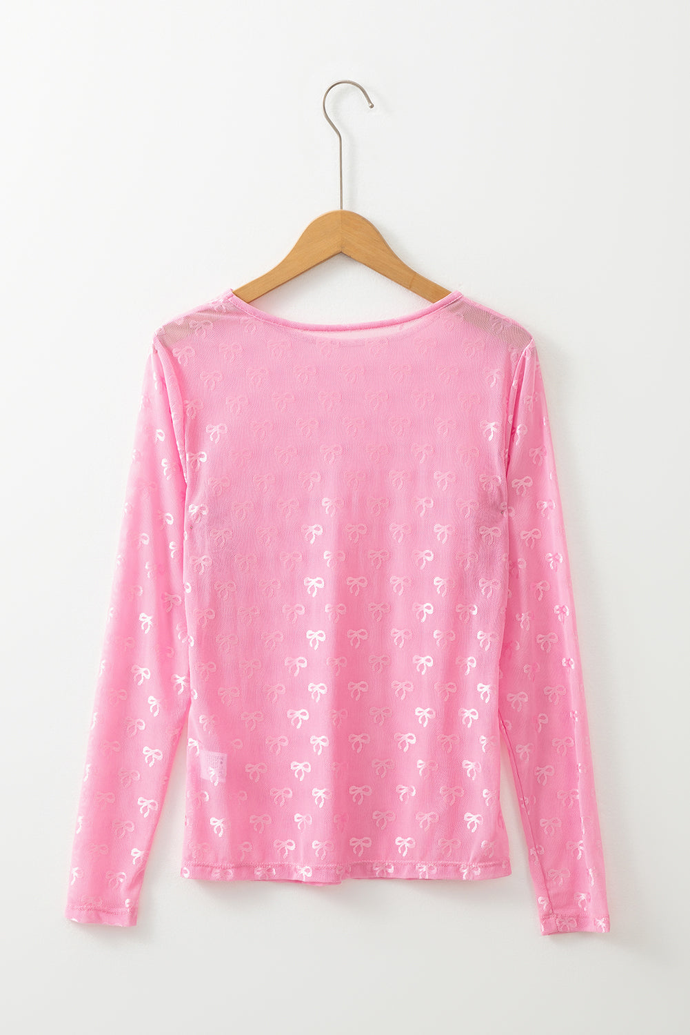 Mesh Bow Pattern Long Sleeve Top | Pink