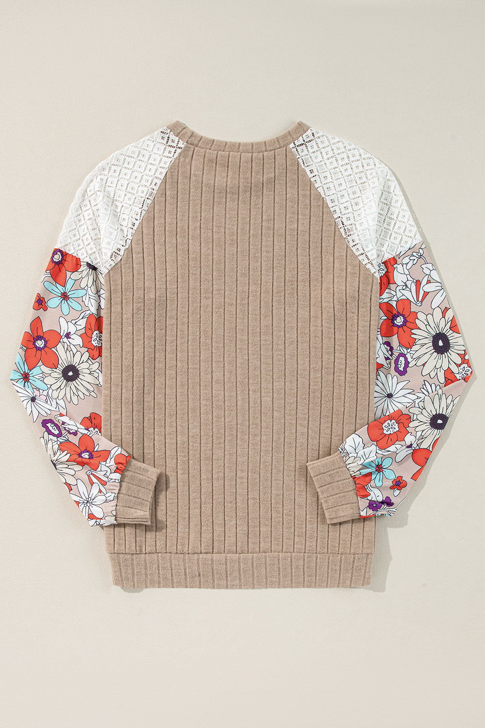 Floral Patchwork Long Sleeve Ribbed Blouse | Parchment