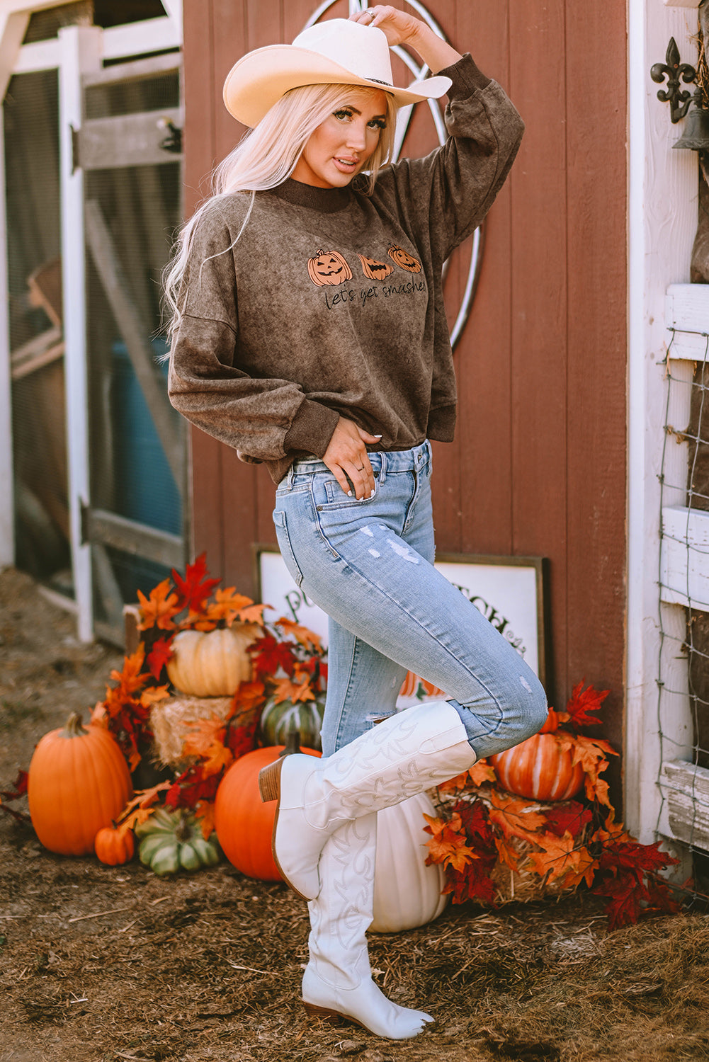 Let'S Get Smashed Halloween Pumpkin Graphic Sweatshirt | Brown