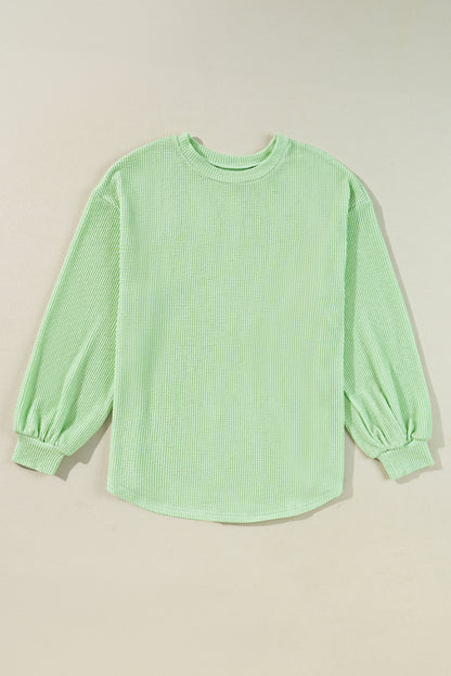 Solid Cord Ribbed Drop Shoulder Pullover Top | Moonlight Jade