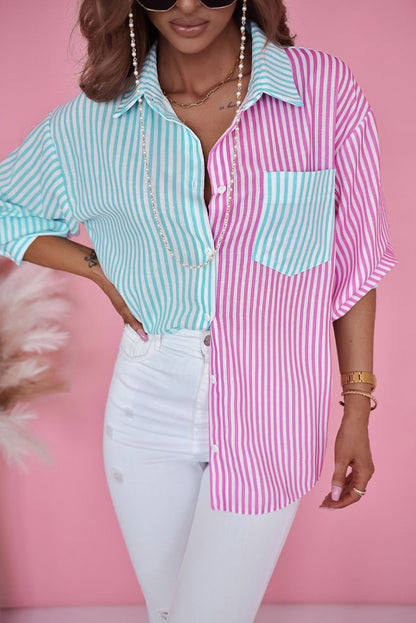 Contrast Striped Print Shirt | Green