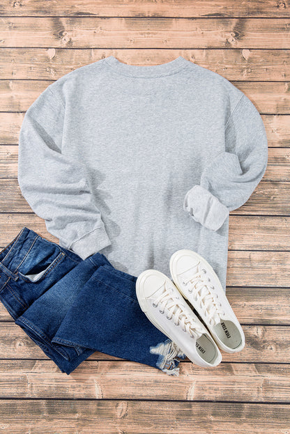 Plain Drop Shoulder Crewneck Pullover Sweatshirt | Light Grey