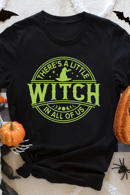 Witch Crew Neck Halloween Graphic T Shirt | Black